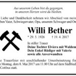 Traueranzeige Willi Bether