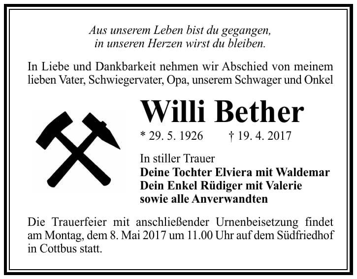 Traueranzeige Willi Bether