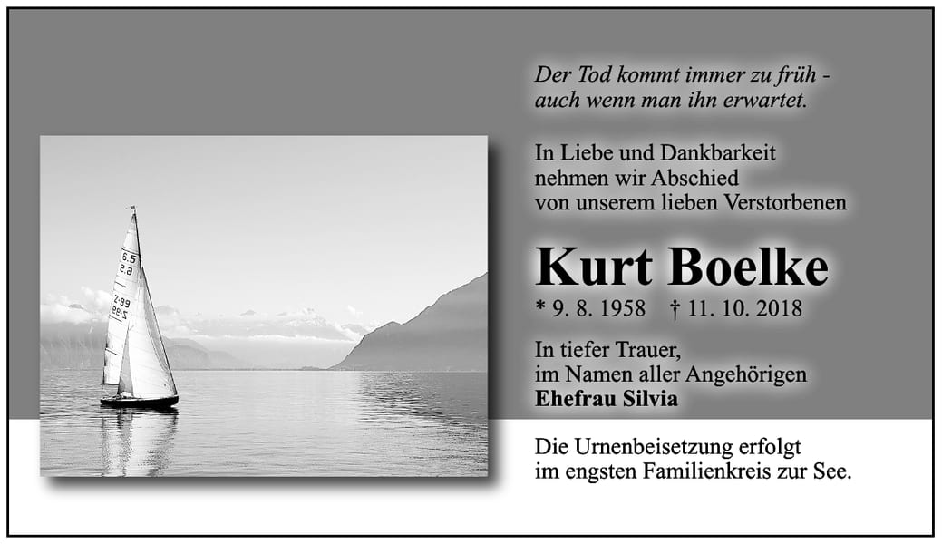 Traueranzeige Kurt Boelke