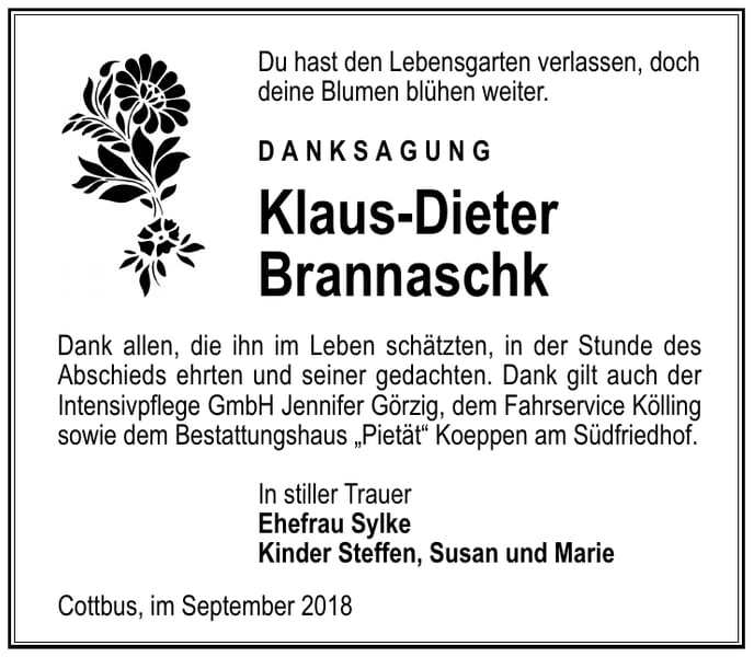 Danksagung Klaus-Dieter Brannaschk