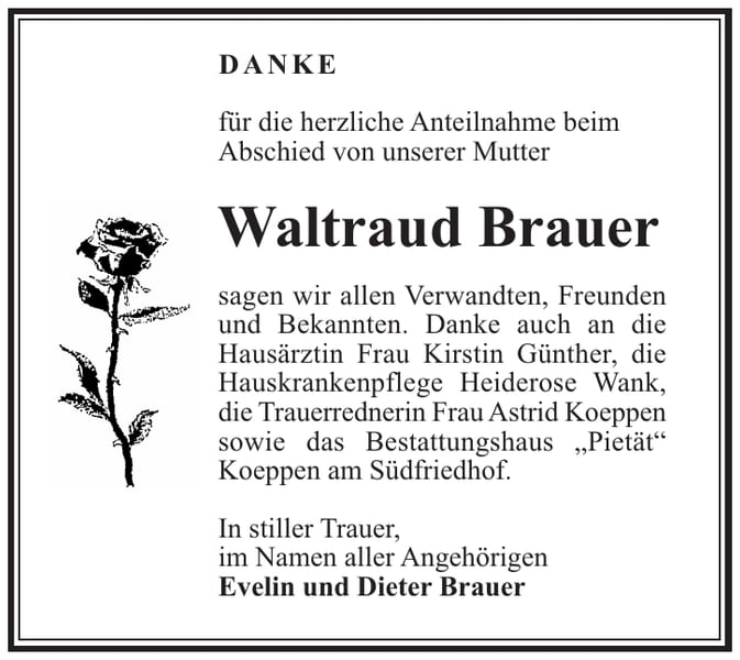 Danksagung Waltraud Brauer