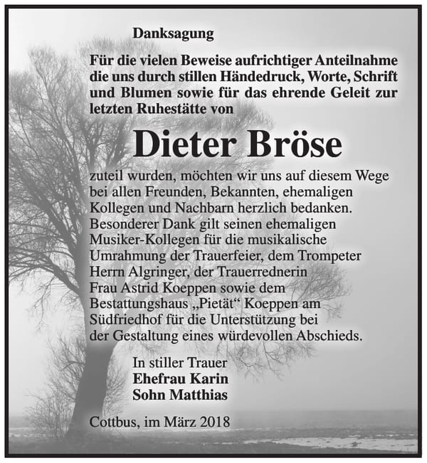 Danksagung Dieter Bröse