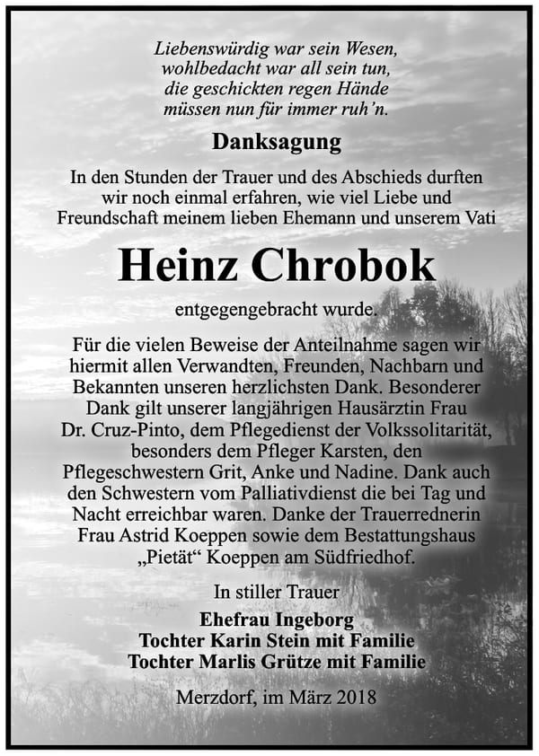 Danksagung Heinz Chrobok