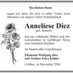 Danksagung Anneliese Diez, geb. Ramoth