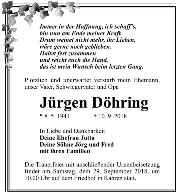 Traueranzeige Jürgen Döhring