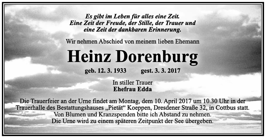 Traueranzeige Heinz Dorenburg