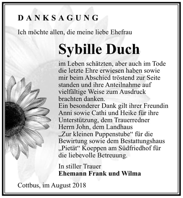 Danksagung Sybille Duch