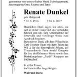 Danksagung Renate Dunkel, geb. Ratajczak