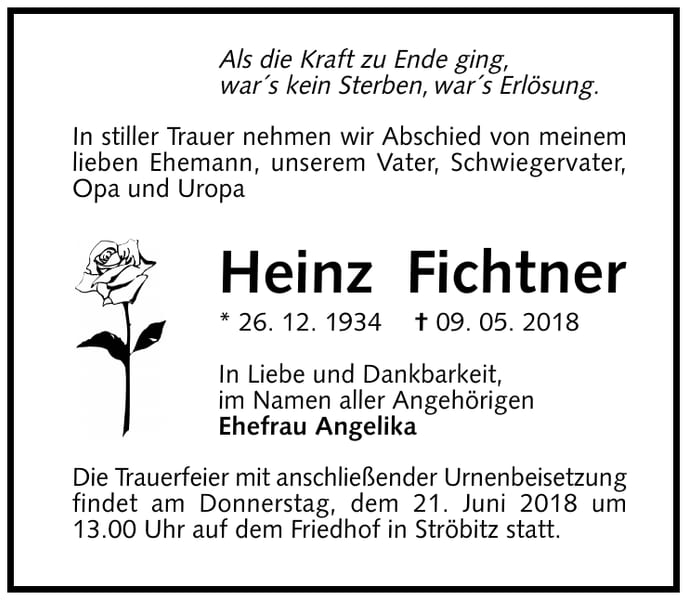 Traueranzeige Heinz Fichtner