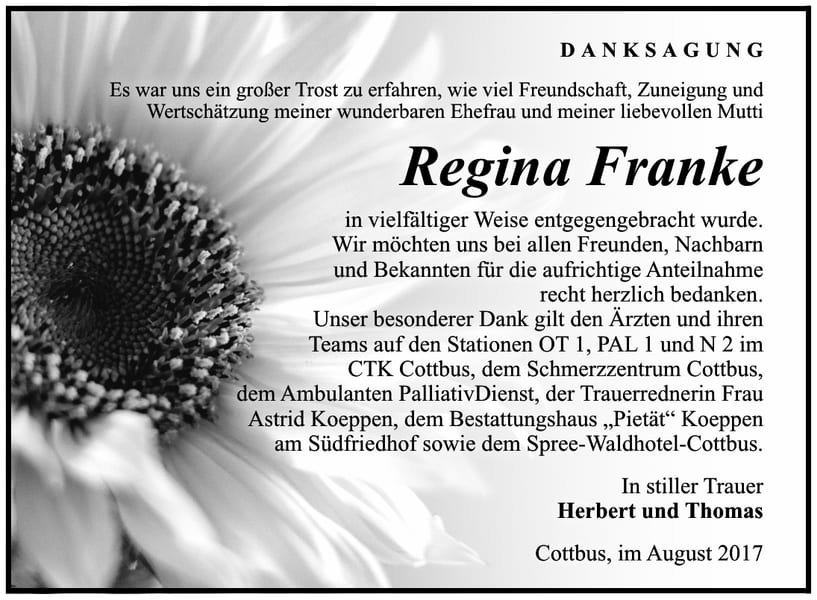 Danksagung Regina Franke