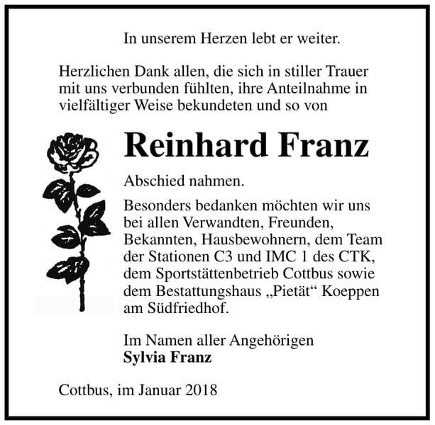 Danksagung Reinhard Franz
