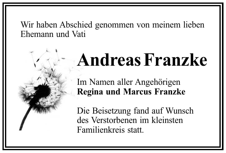 Traueranzeige Andreas Franzke