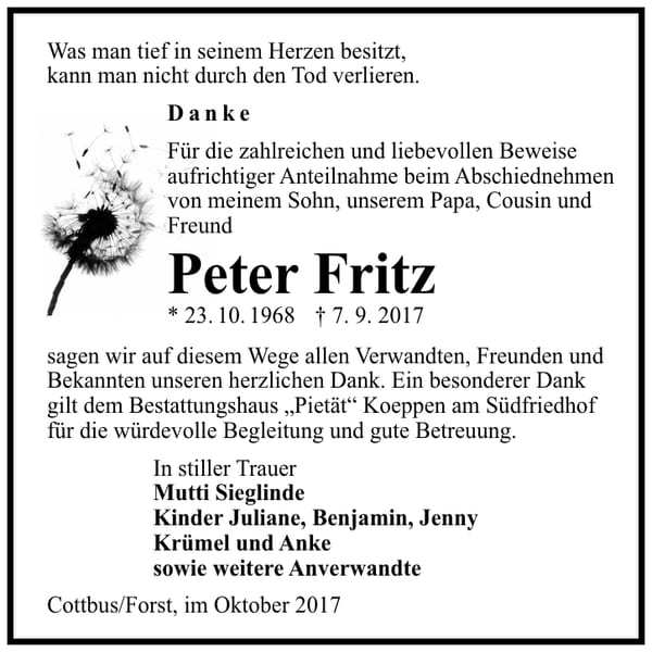 Danksagung Peter Fritz