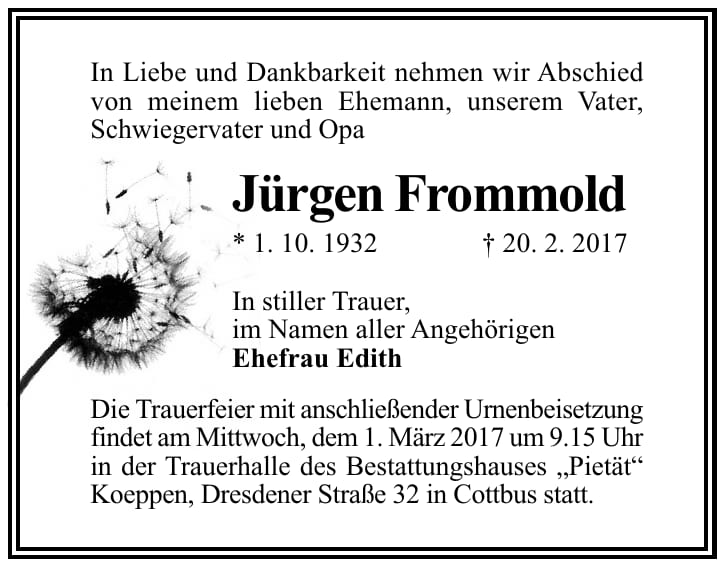 Traueranzeige Jürgen Frommold