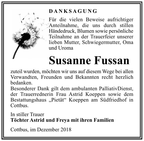 Danksagung Susanne Fussan