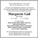 Traueranzeige Margarete Gaß geb. Regel