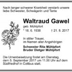 Traueranzeige Waltraud Gawel, geb. Mühlpfort