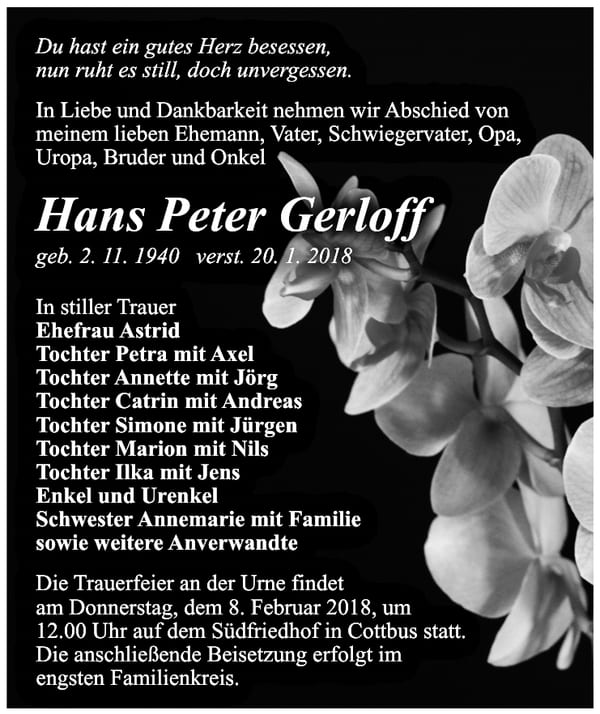 Traueranzeige Hans Peter Gerloff