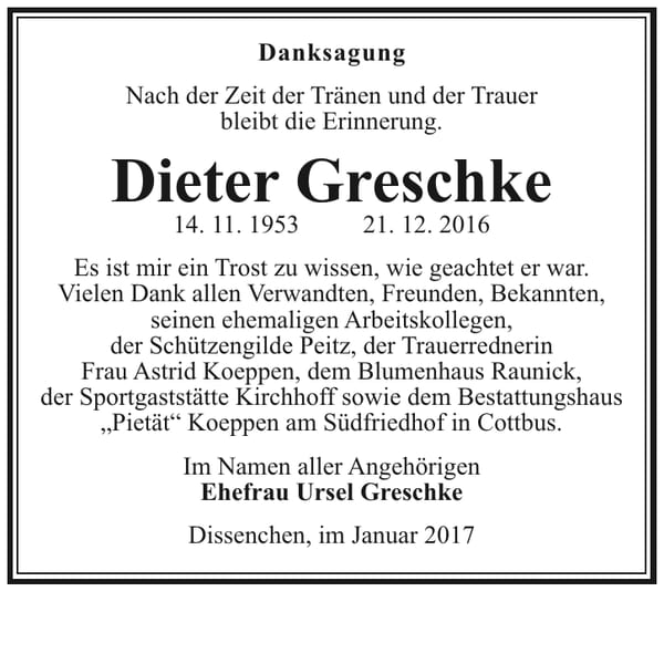 Danksagung Dieter Greschke