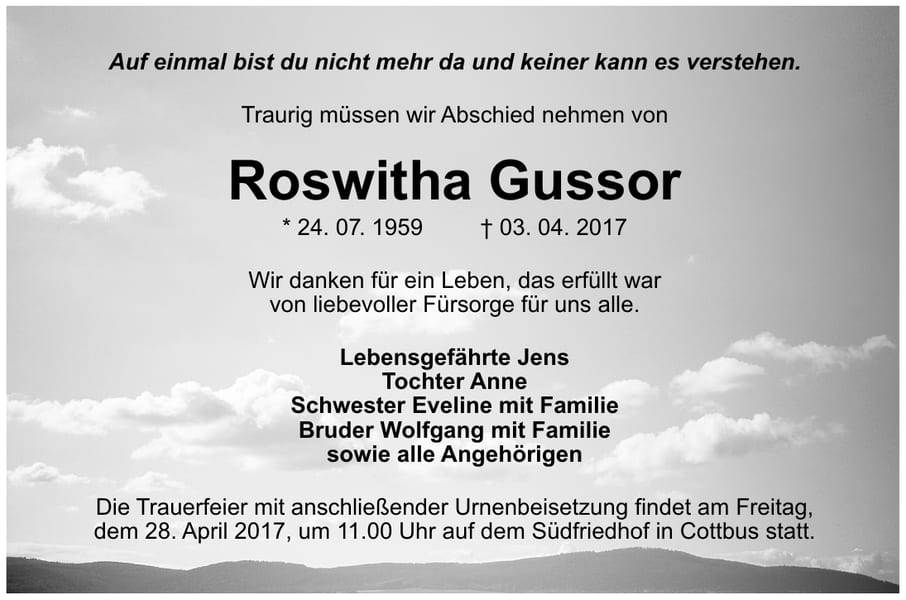 Traueranzeige Roswitha Gussor
