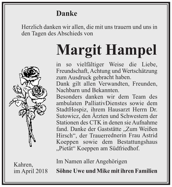 Danksagung Margit Hampel