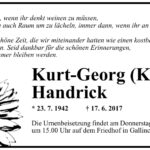 Traueranzeige Kurt-Georg (Kutti) Handrick