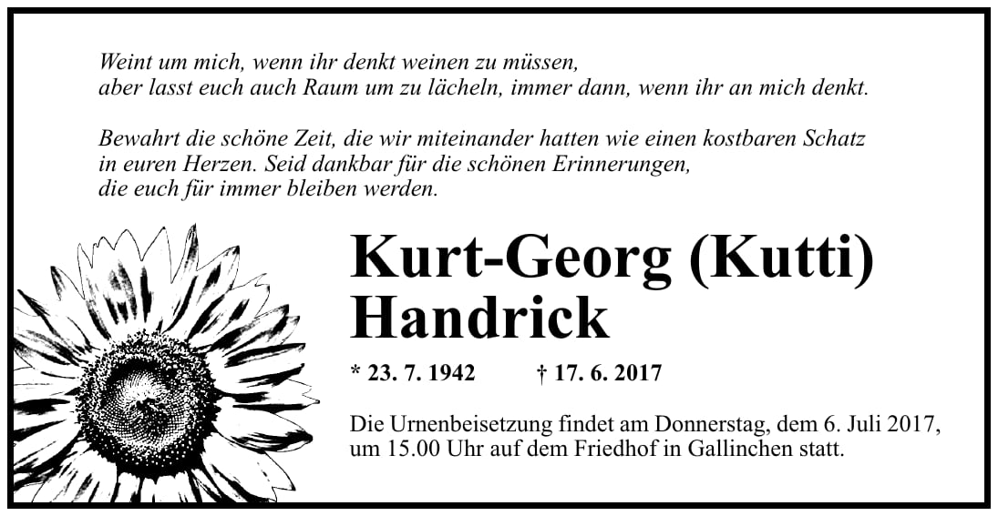 Traueranzeige Kurt-Georg (Kutti) Handrick