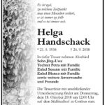 Traueranzeige Helga Handschack