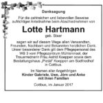 Danksagung Lotte Hartmann, geb. Staar