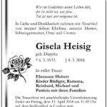 Traueranzeige Gisela Heisig, geb. Duppka