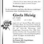 Danksagung Gisela Heisig, geb. Duppka