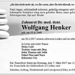 Traueranzeige Wolfgang Henker
