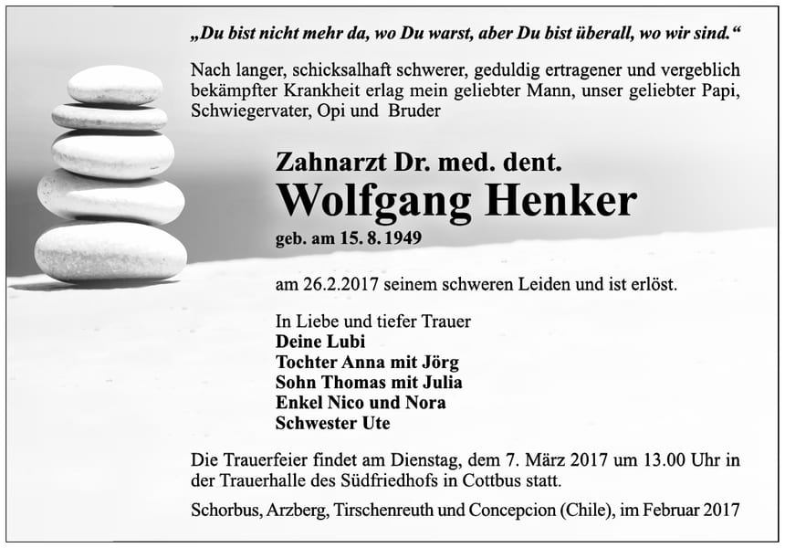 Traueranzeige Wolfgang Henker