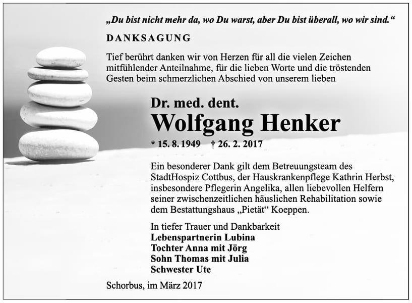 Danksagung Wolfgang Henker