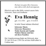 Traueranzeige Eva Hennig