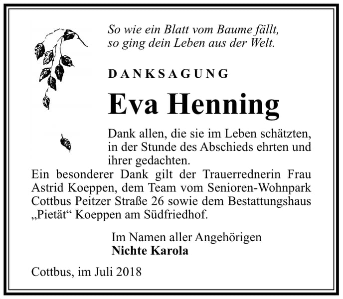 Danksagung Eva Henning
