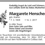 Traueranzeige Margarete Henschen, geb. Kramer