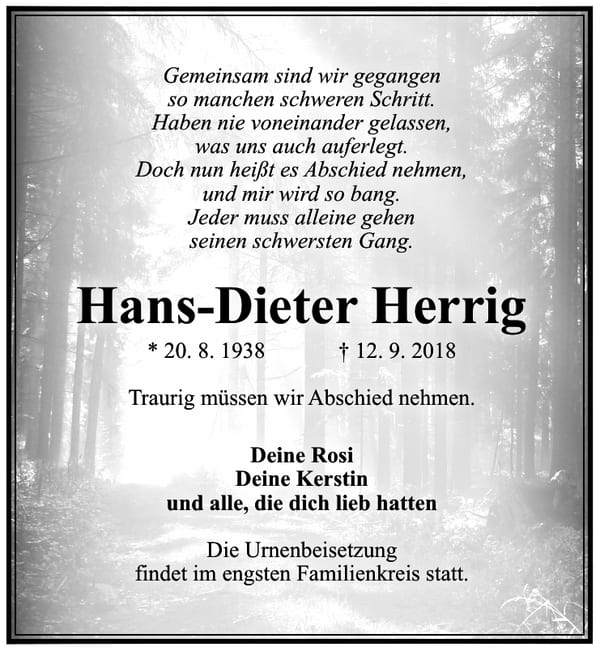 Traueranzeige Hans-Dieter Herrig
