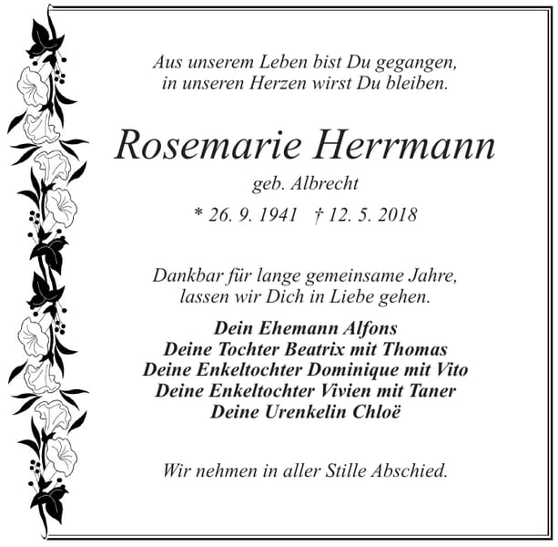 Traueranzeige Rosemarie Herrmann, geb. Albrecht