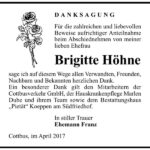 Danksagung Brigitte Höhne