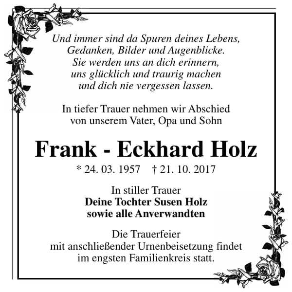 Traueranzeige Frank - Eckhard Holz