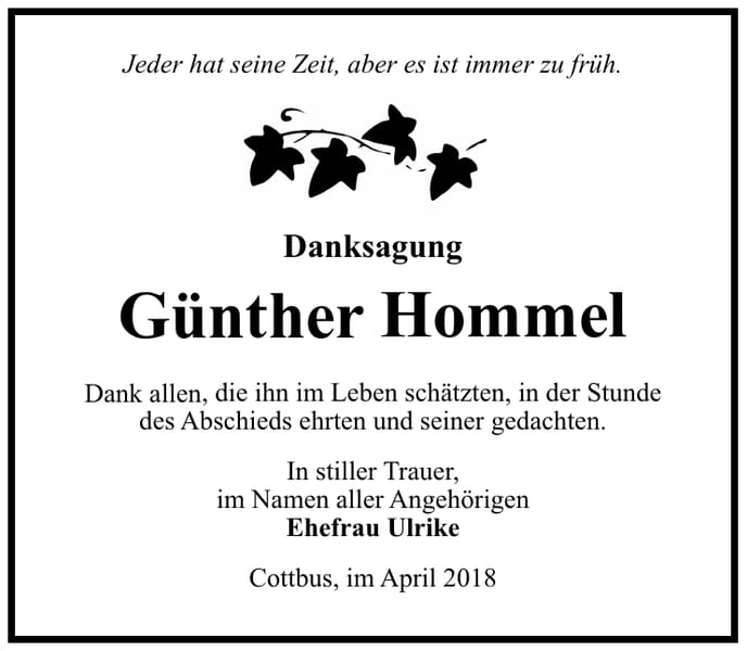 Danksagung Günther Hommel