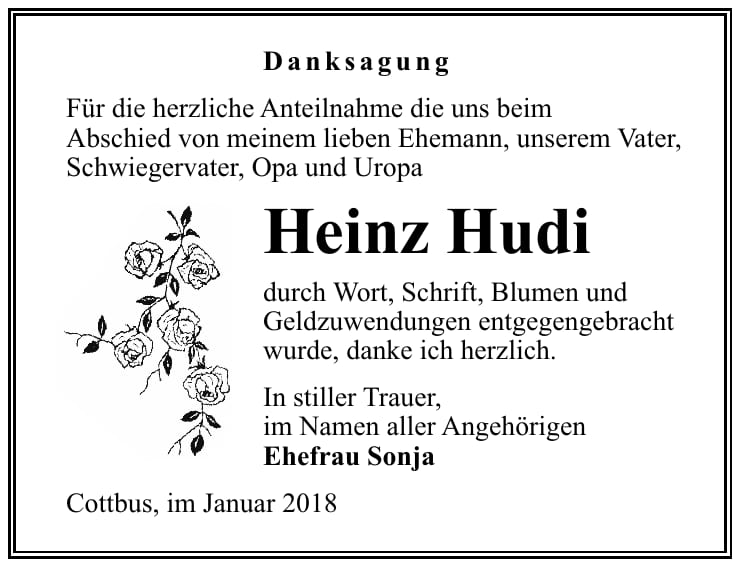 Danksagung Heinz Hudi