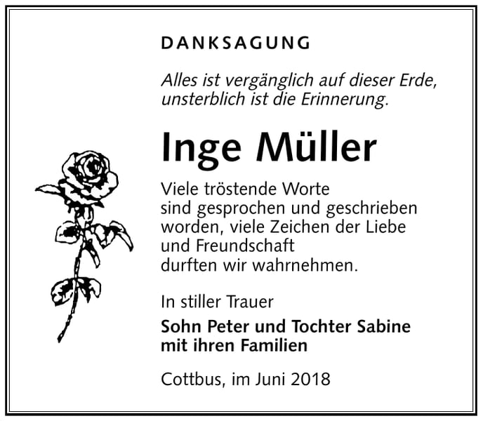Danksagung Inge Müller