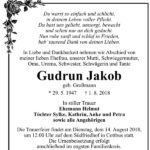 Traueranzeige Gudrun Jakob, geb. Großmann