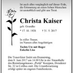 Traueranzeige Christa Kaiser, geb. Grundke