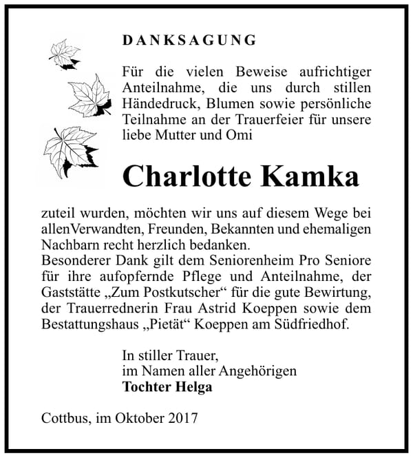 Danksagung Charlotte Kamka