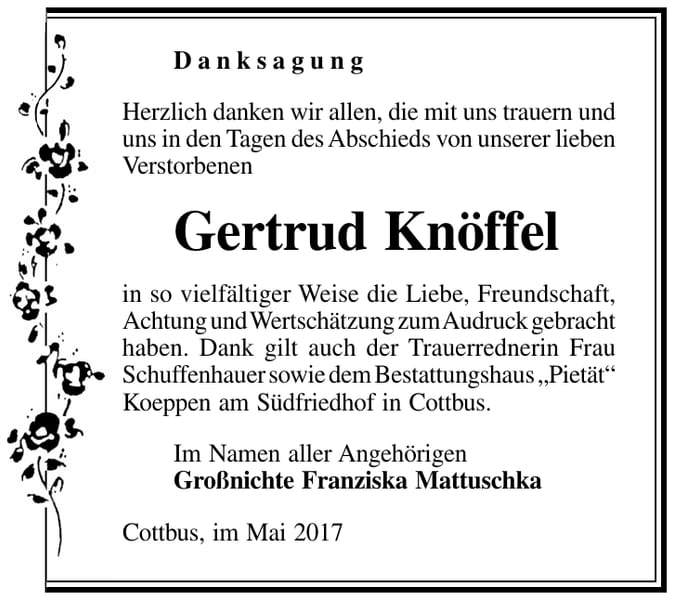 Danksagung Gertrud Knöffel