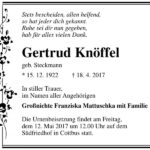 Traueranzeige Gertrud Knöffel, geb. Steckmann