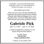 Danksagung Gabriele Pick